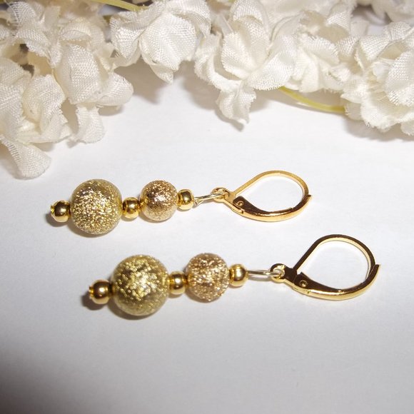 Gold Earrings Small Minimalist Style Dangle Drop Jewelry Gift Idea for Her 5815 - Picture 5 of 9